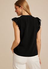 Black Lace Flutter Sleeve Blouse, C106, small