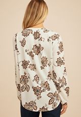 Floral V Neck Crochet Trim Blouse, C1524, small