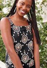 Medallion Print Button Back Tank Top, C1756, small
