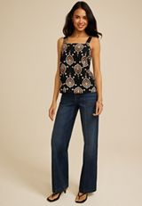 Medallion Print Button Back Tank Top, C1756, small
