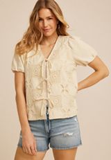 Crochet Lace Tie Front Top, C596, small