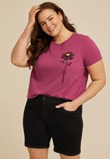 Plus Size Floral Embroidered Mama Classic Fit Graphic Tee, VIOLET, small