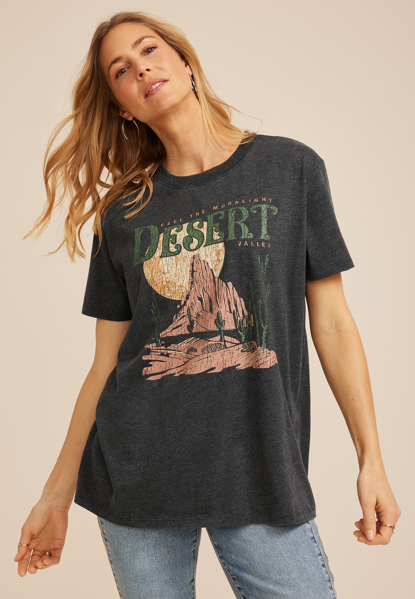 Desert Scene Oversized Fit Graphic Tee
