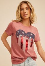 Americana Heart Embroidered Stars Classic Fit Graphic Tee, C45, small