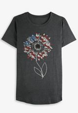 Americana Sunflower Flower Classic Fit Graphic Tee, BLACK, small