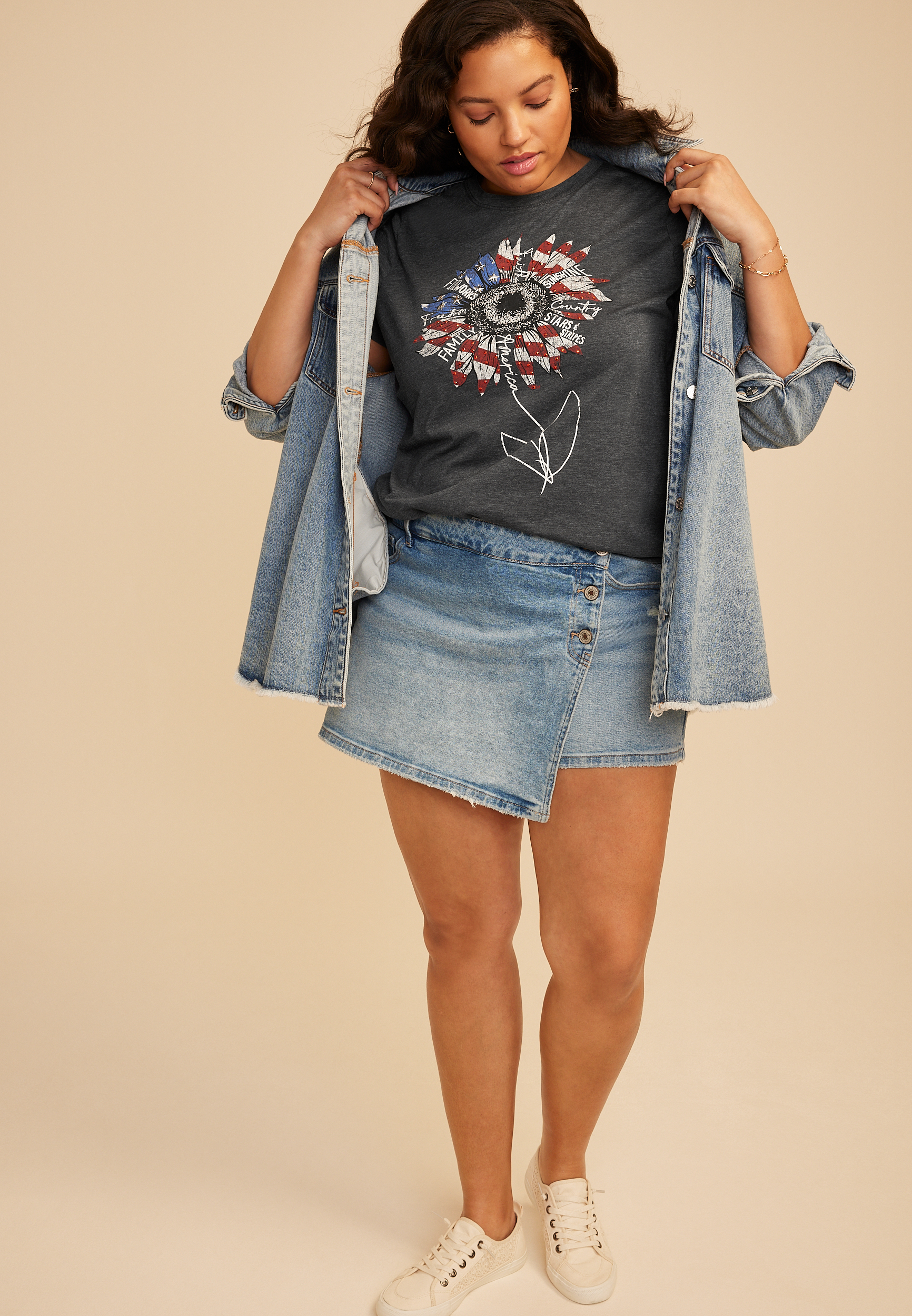 Plus Size Americana Sunflower Flower Classic Fit Graphic Tee