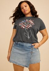 Plus Size Americana Sunflower Flower Classic Fit Graphic Tee, BLACK, small