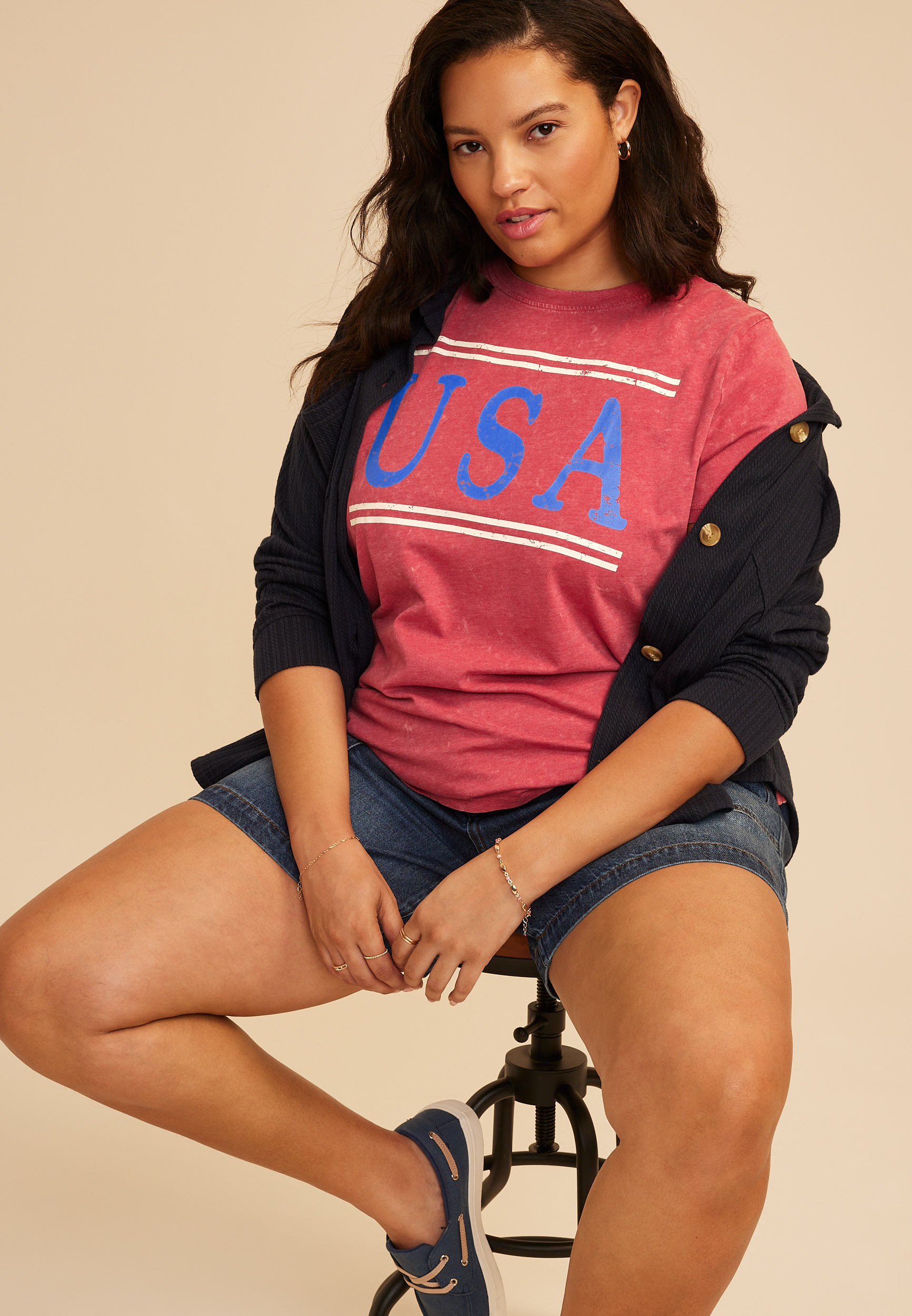 Plus Size Americana Varsity USA Classic Fit Graphic Tee