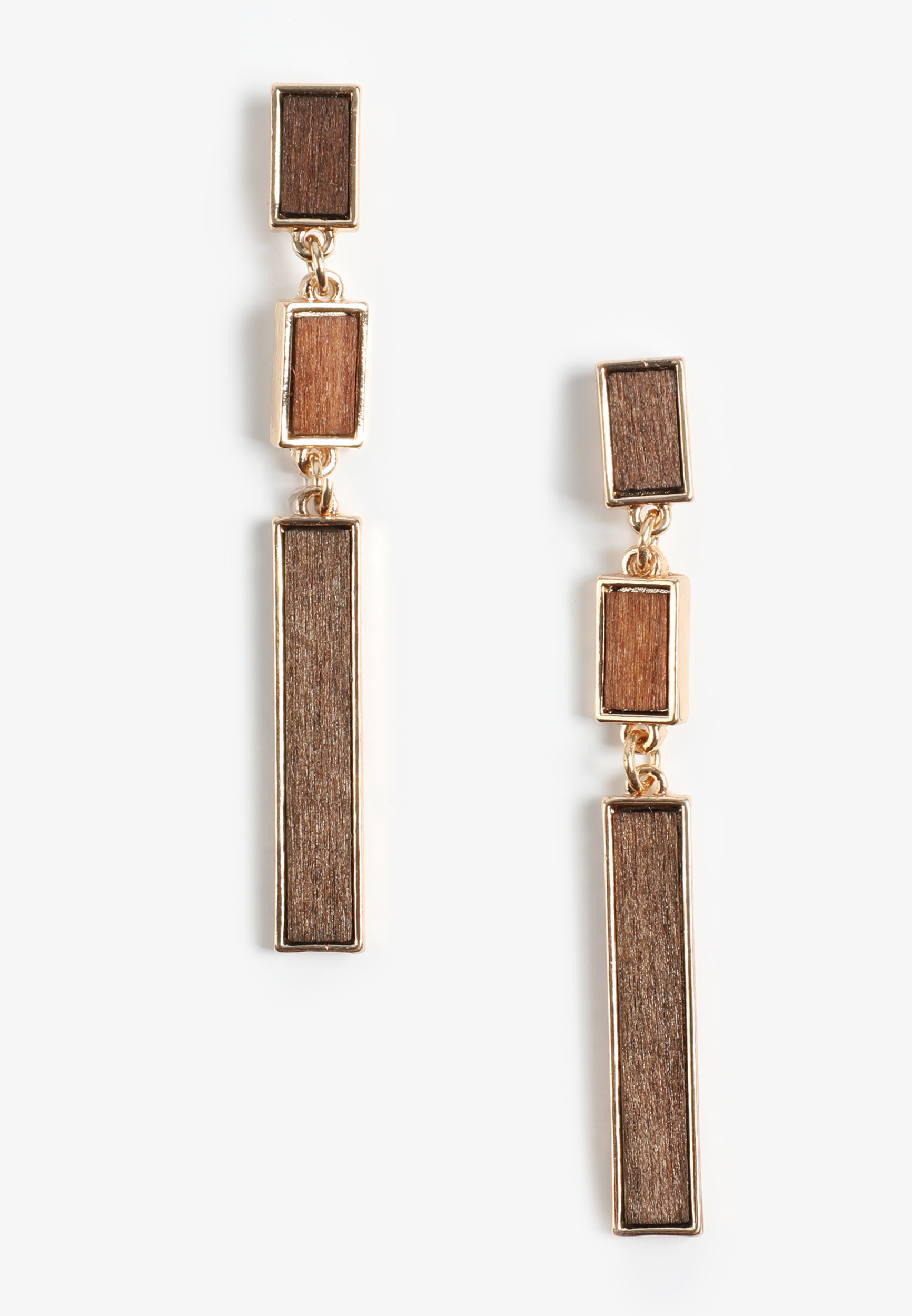 Gold Wood Linear Drop Earrings