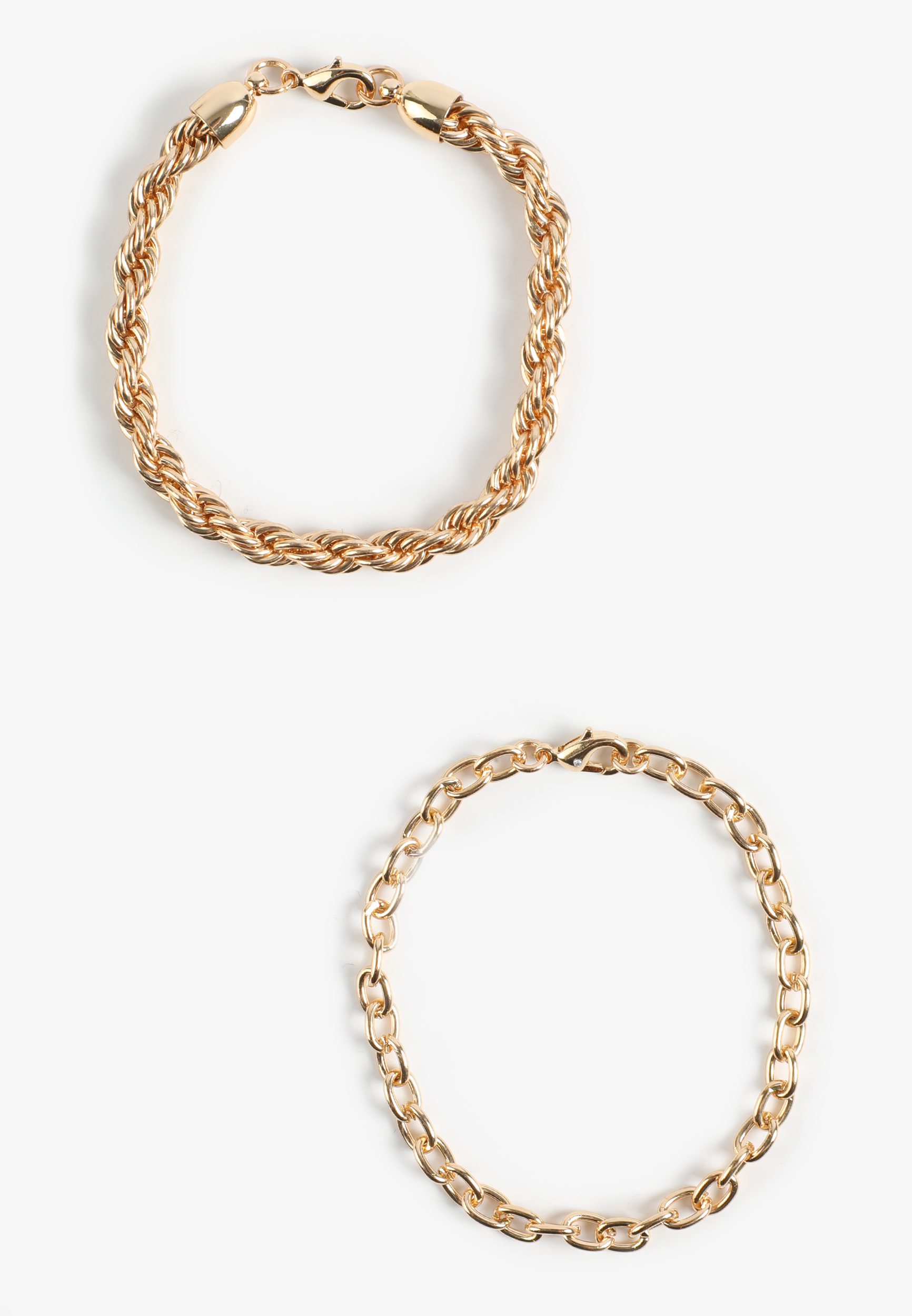 Gold Rope And Link Bracelet Set, GOLD, large