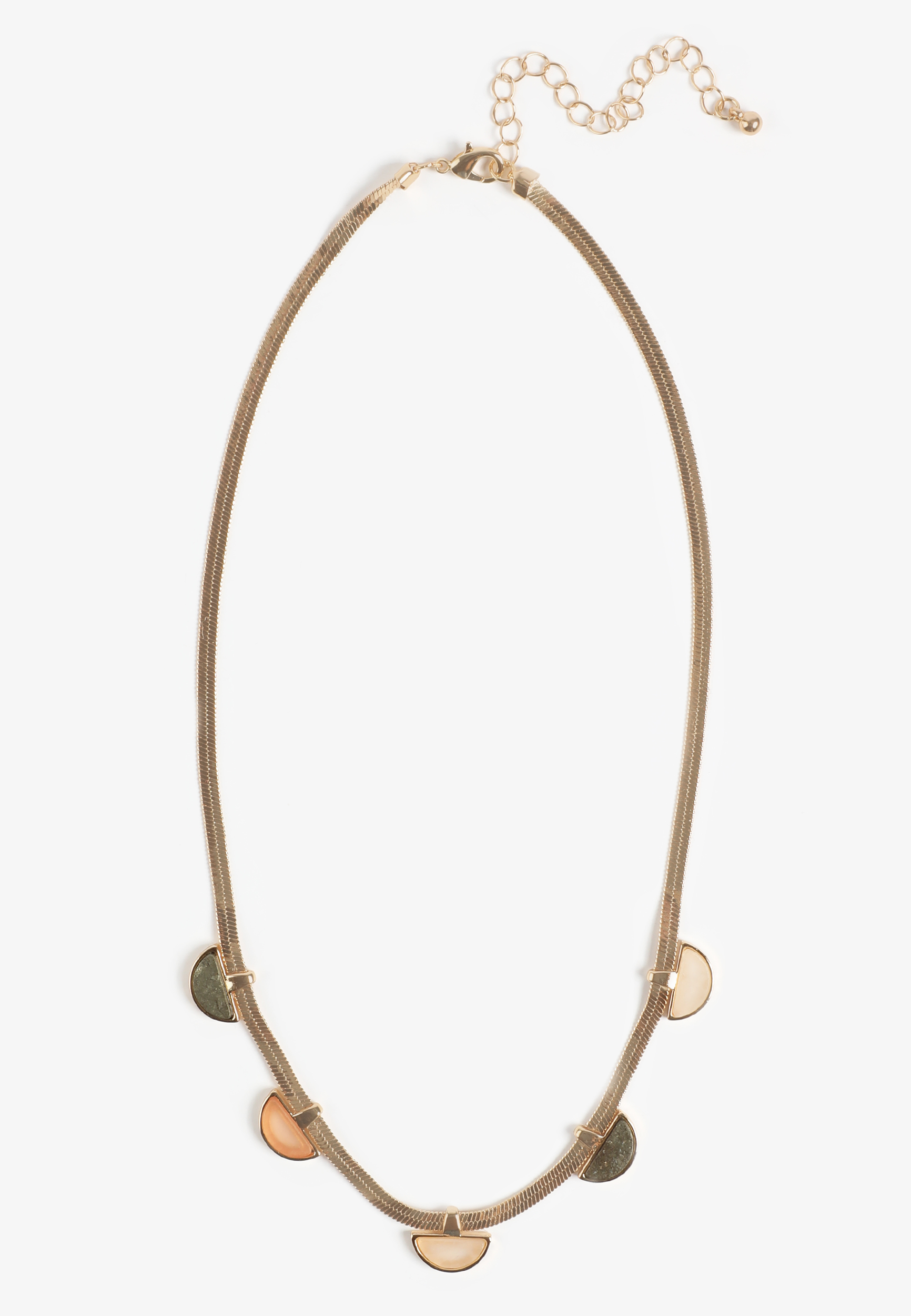 Flat Stone Snake Chain Necklace, GOLD, large