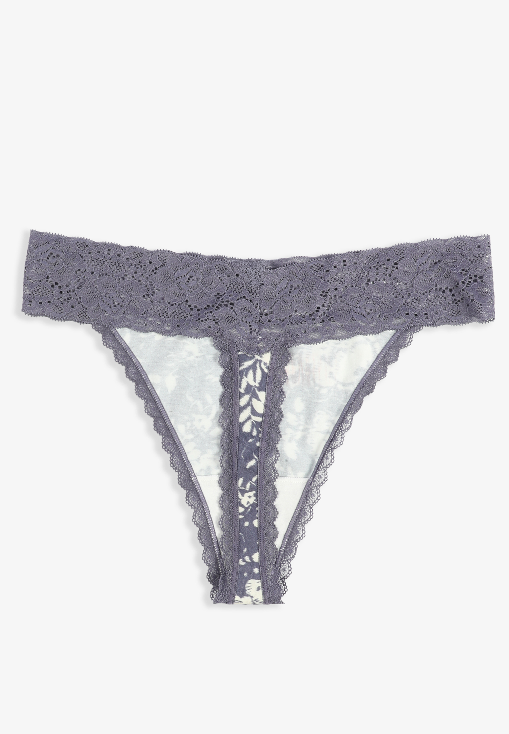Simply Comfy Cotton Blue Floral Print Thong Panty, C5885, large