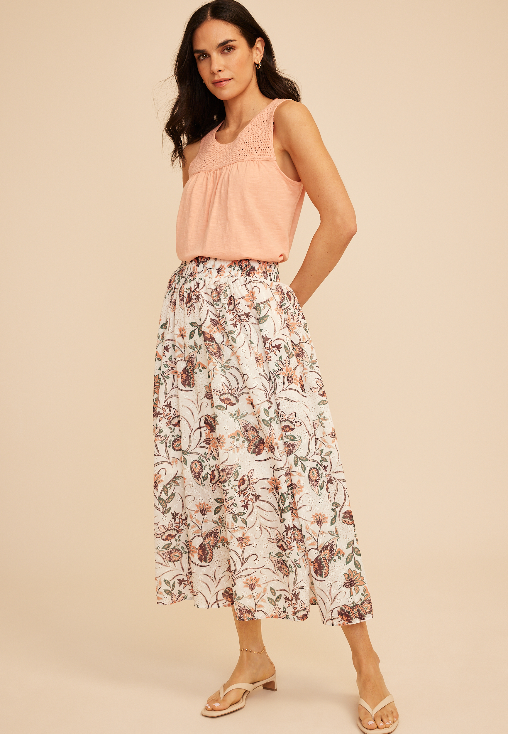 Floral Eyelet High Rise Maxi Skirt