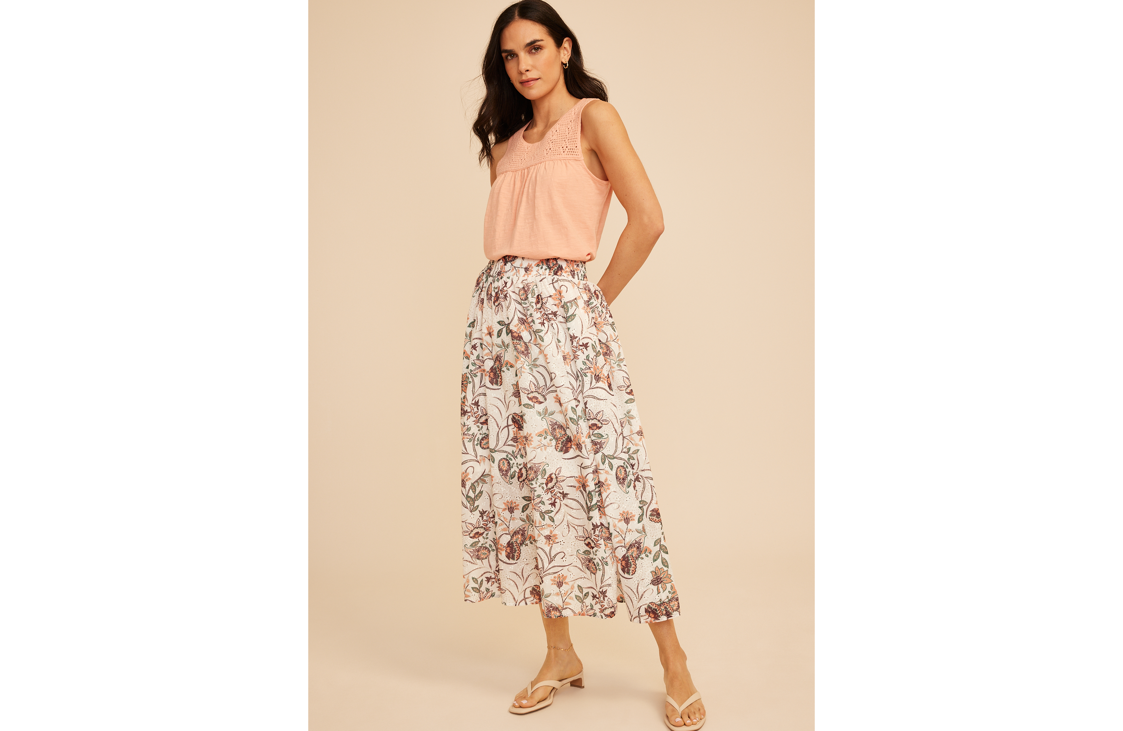 Floral Eyelet High Rise Maxi Skirt