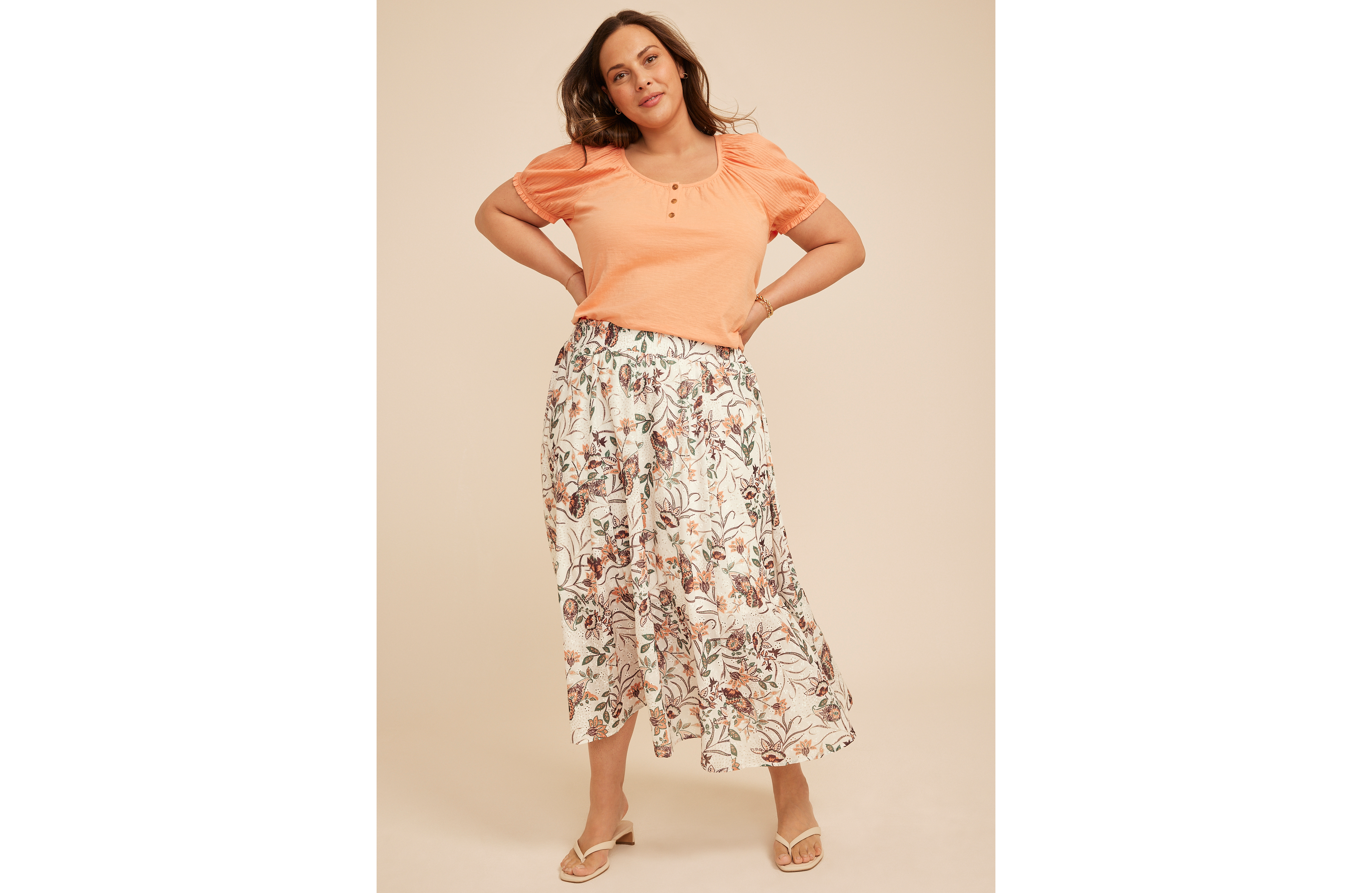 Plus Floral Eyelet High Rise Maxi Skirt