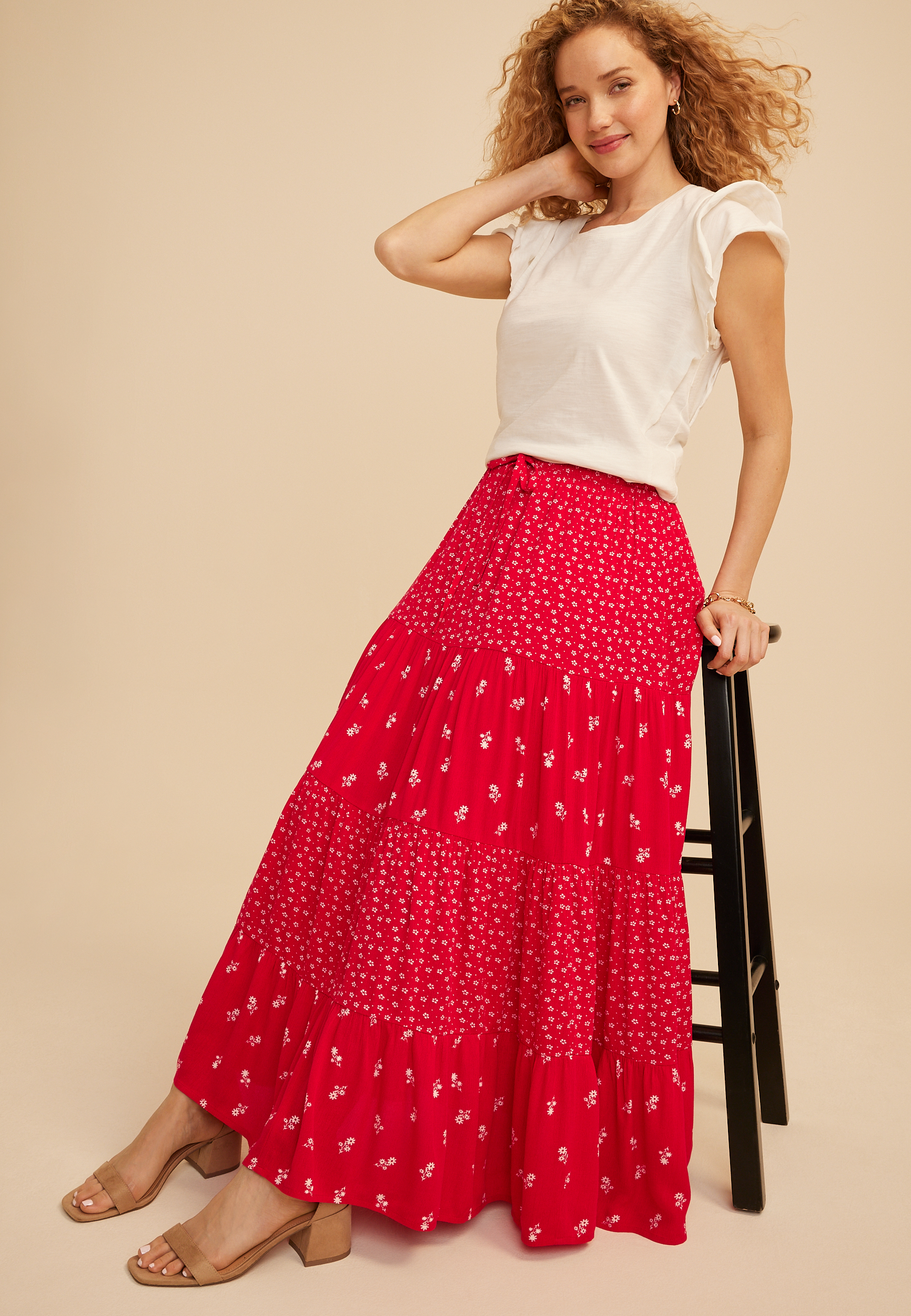 Ditsy Floral High Rise Maxi Skirt, C2635, large