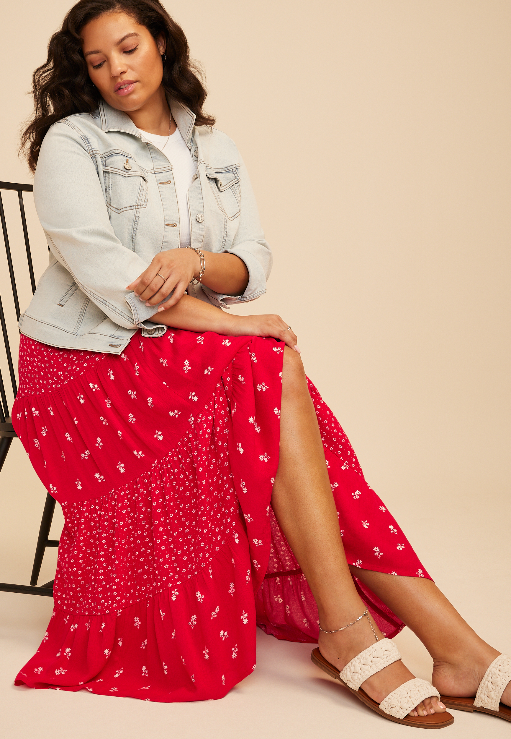 Plus Size Ditsy Floral High Rise Maxi Skirt