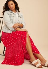 Plus Size Ditsy Floral High Rise Maxi Skirt, C2635, small