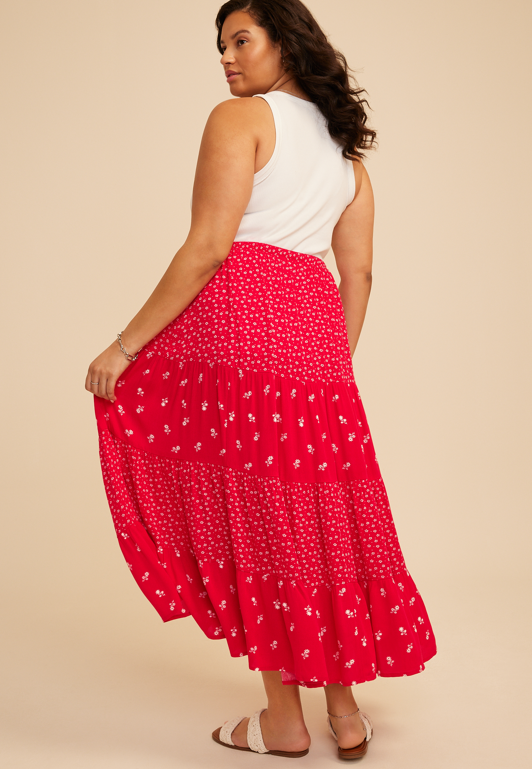 Plus Size Ditsy Floral High Rise Maxi Skirt, C2635, large