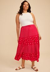 Plus Size Ditsy Floral High Rise Maxi Skirt, C2635, small