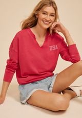 Americana Split Neck Oversized Sweatshirt, C9200, small