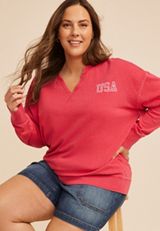 Plus Size USA Americana Split Neck Oversized Sweatshirt, C9200, small
