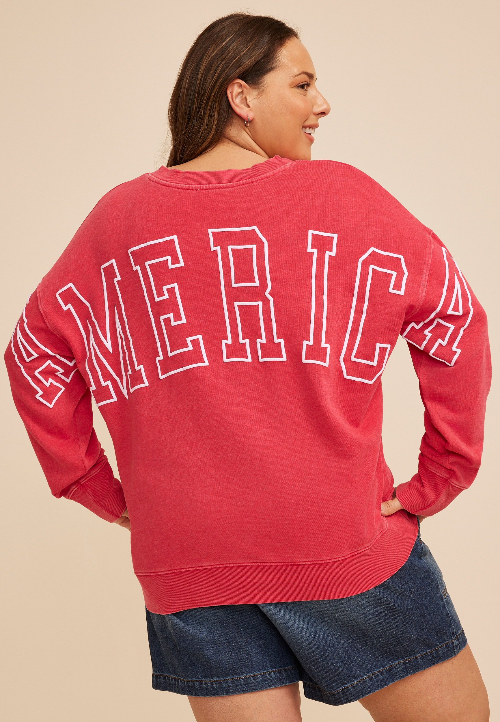 Plus Size USA Americana Split Neck Oversized Sweatshirt | maurices
