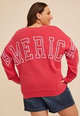 Plus Size USA Americana Split Neck Oversized Sweatshirt, C9200, small