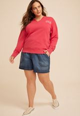 Plus Size USA Americana Split Neck Oversized Sweatshirt, C9200, small