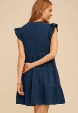 Double Cloth Notch Neck Mini Dress, C1605, small