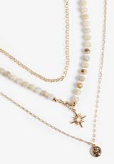 Neutral Beaded Layered Necklace, GOLD, small