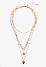 Neutral Beaded Layered Necklace, GOLD, small