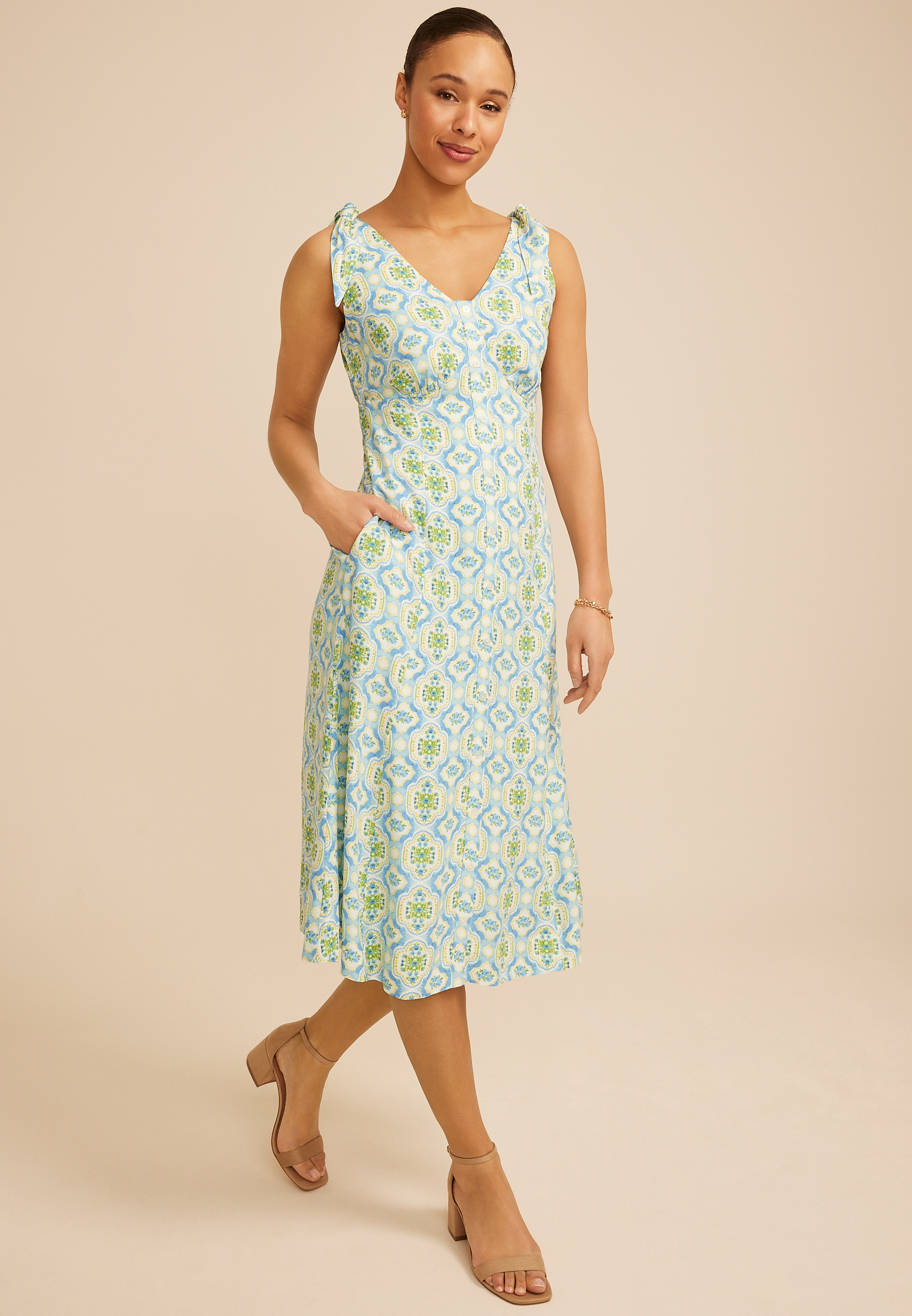 Bare Tie Strap V Neck Midi Dress