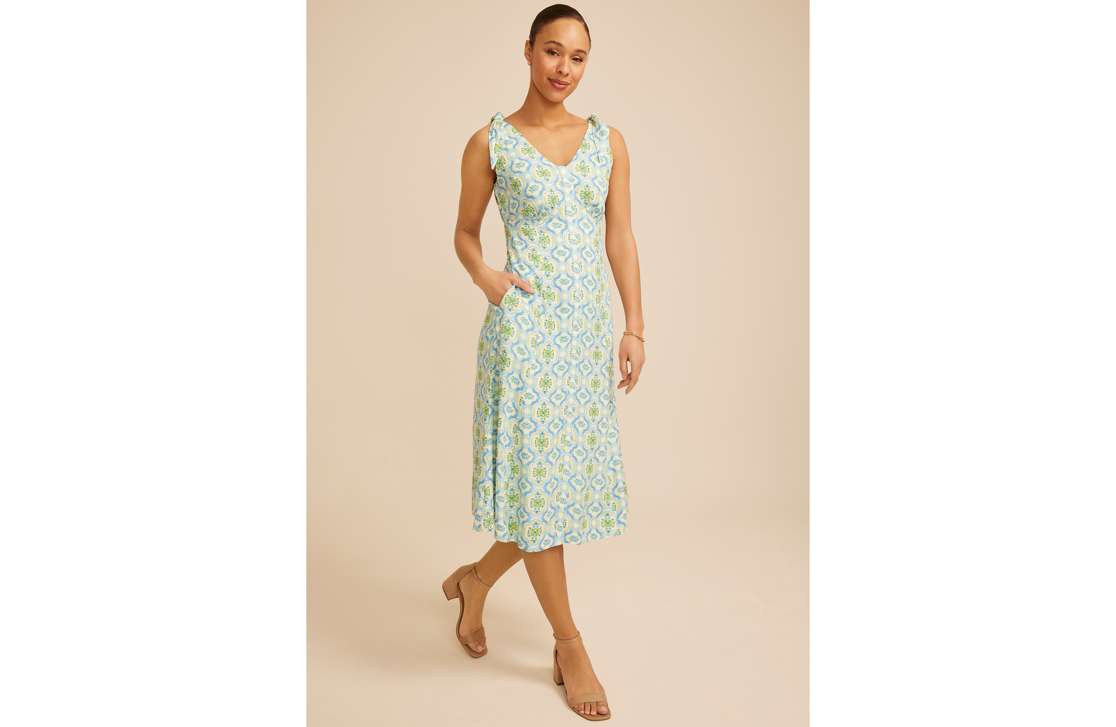 Bare Tie Strap V Neck Midi Dress