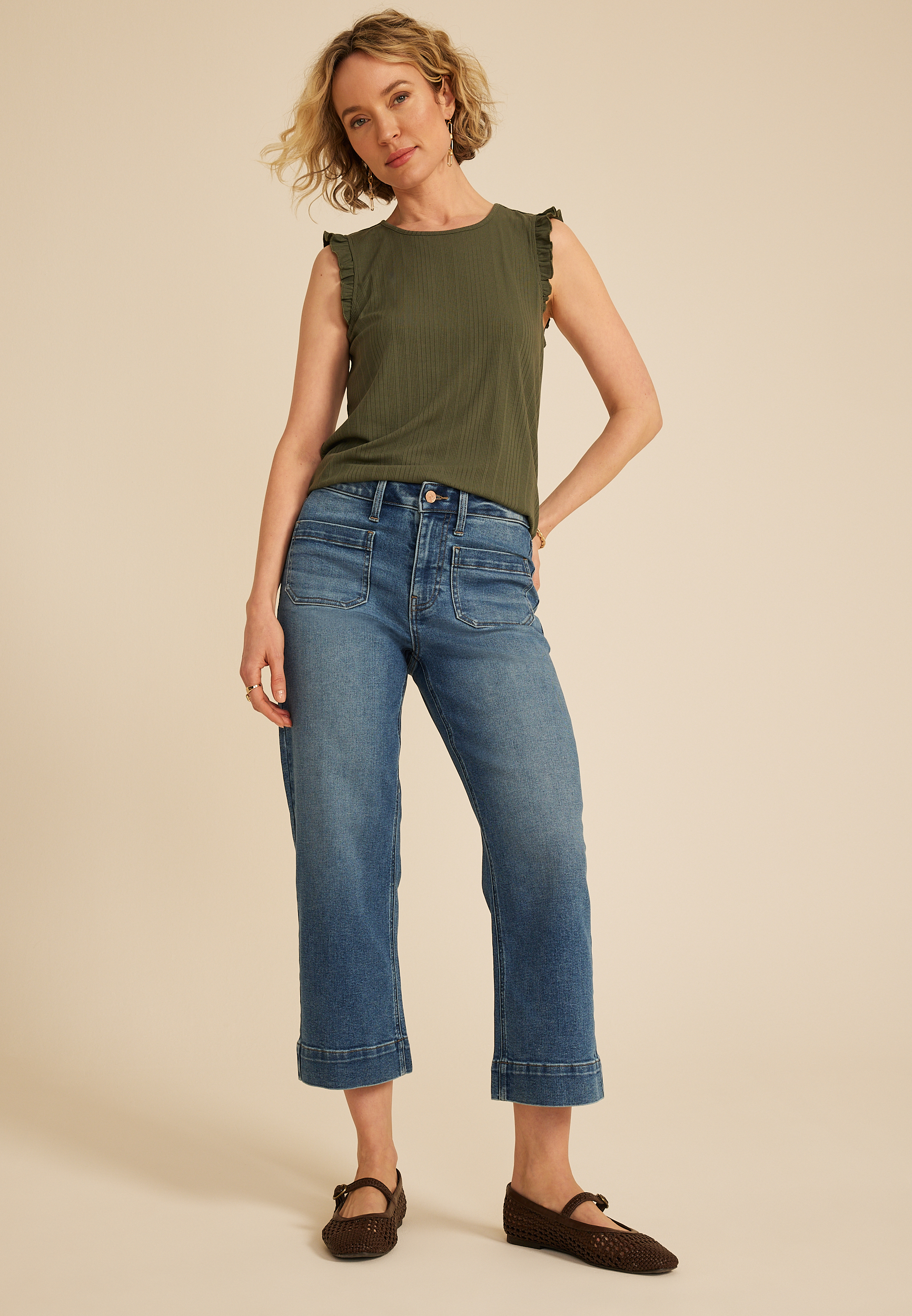 m jeans by maurices&trade; High Rise Patch Pocket Wide Leg Cropped Jean