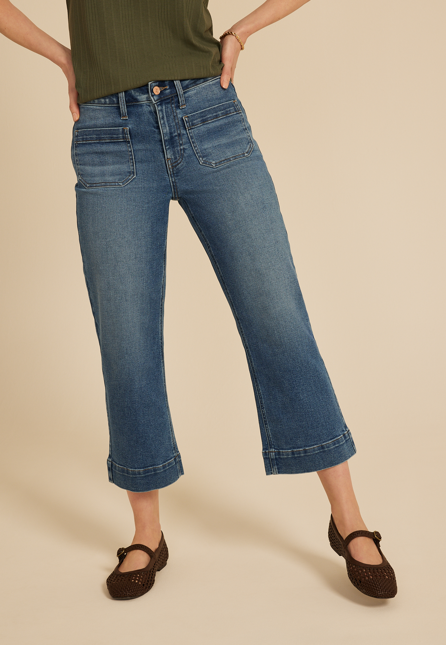 m jeans by maurices&trade; High Rise Patch Pocket Wide Leg Cropped Jean, C3337, large