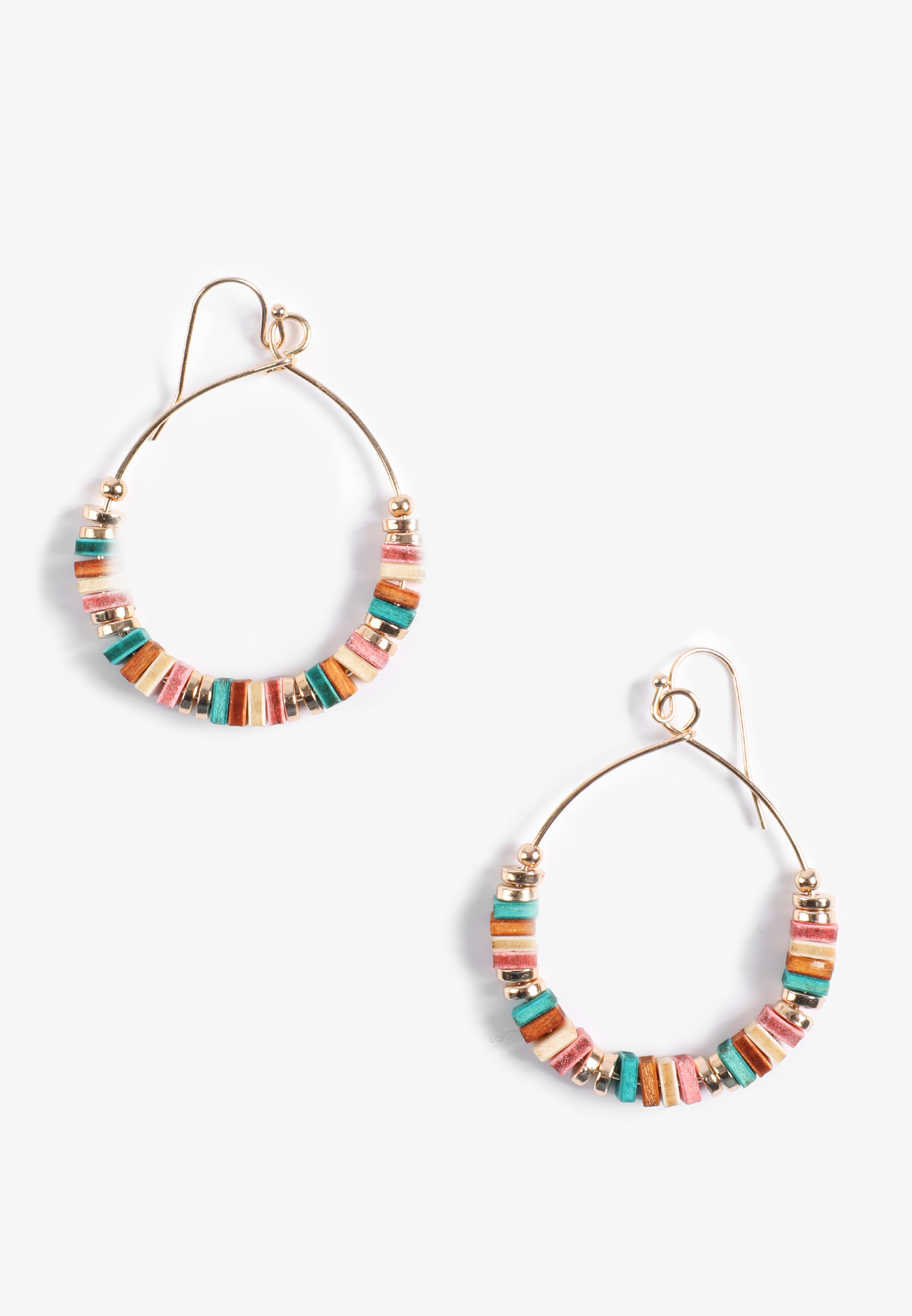 Gold Multi Color Beaded Hoop Earrings