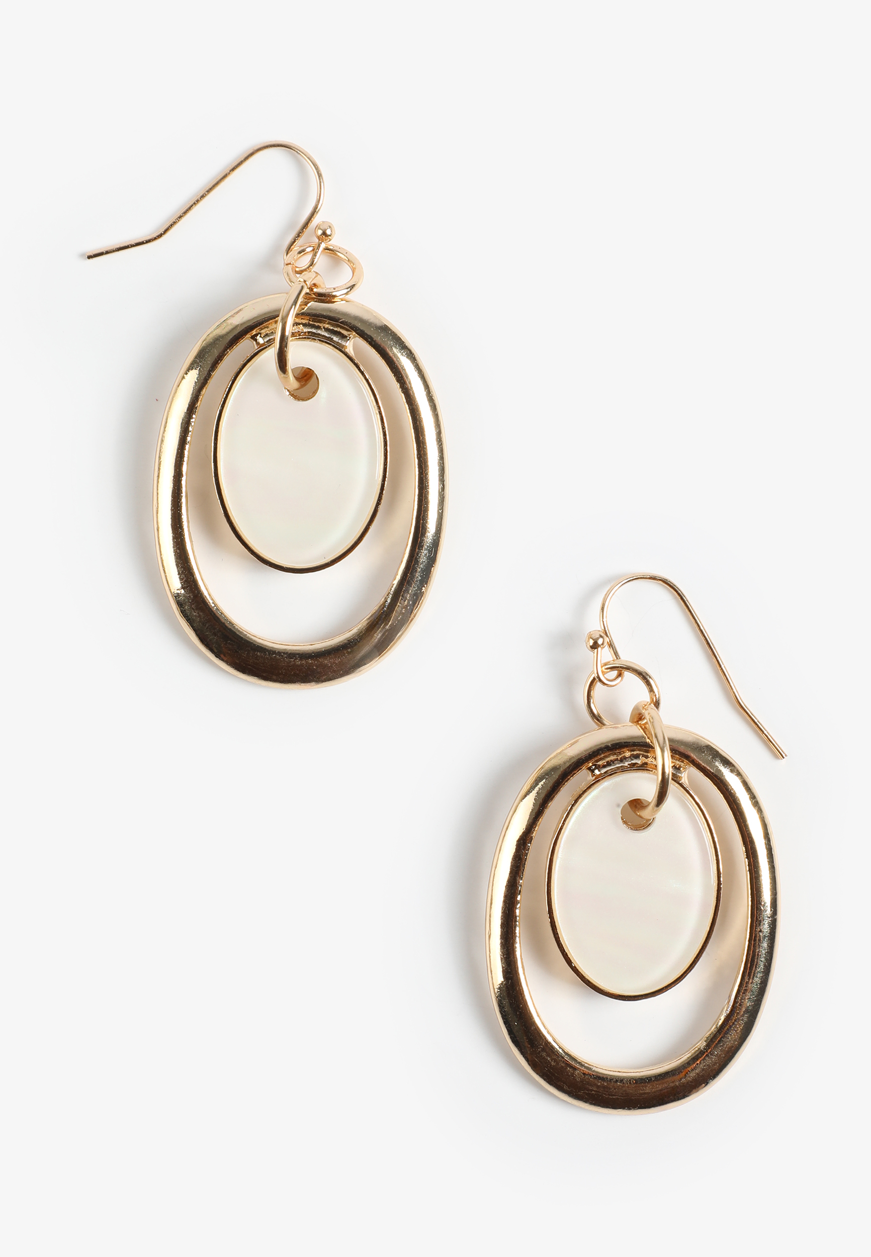 Gold Faux Shell Oval Drop Earrings