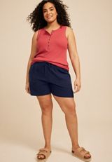 Plus Size High Rise Ladder Trim Linen Like Short, C1919, small