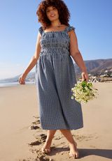 Plus Size Gingham Micro Flutter Sleeve Midi Dress, C3123, small