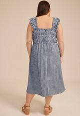 Plus Size Gingham Micro Flutter Sleeve Midi Dress, C3123, small