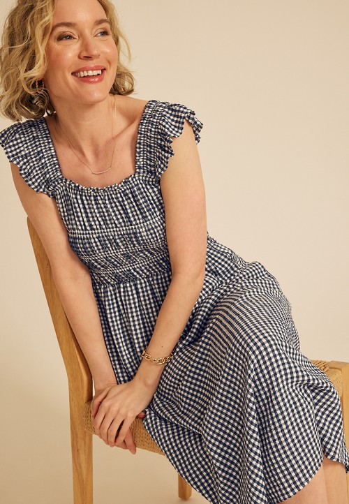 gingham dress short sleeve Siun Short Sleeve Midi Dress