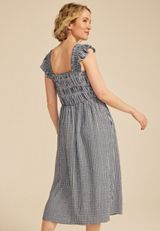 Gingham Micro Flutter Sleeve Midi Dress, C3123, small