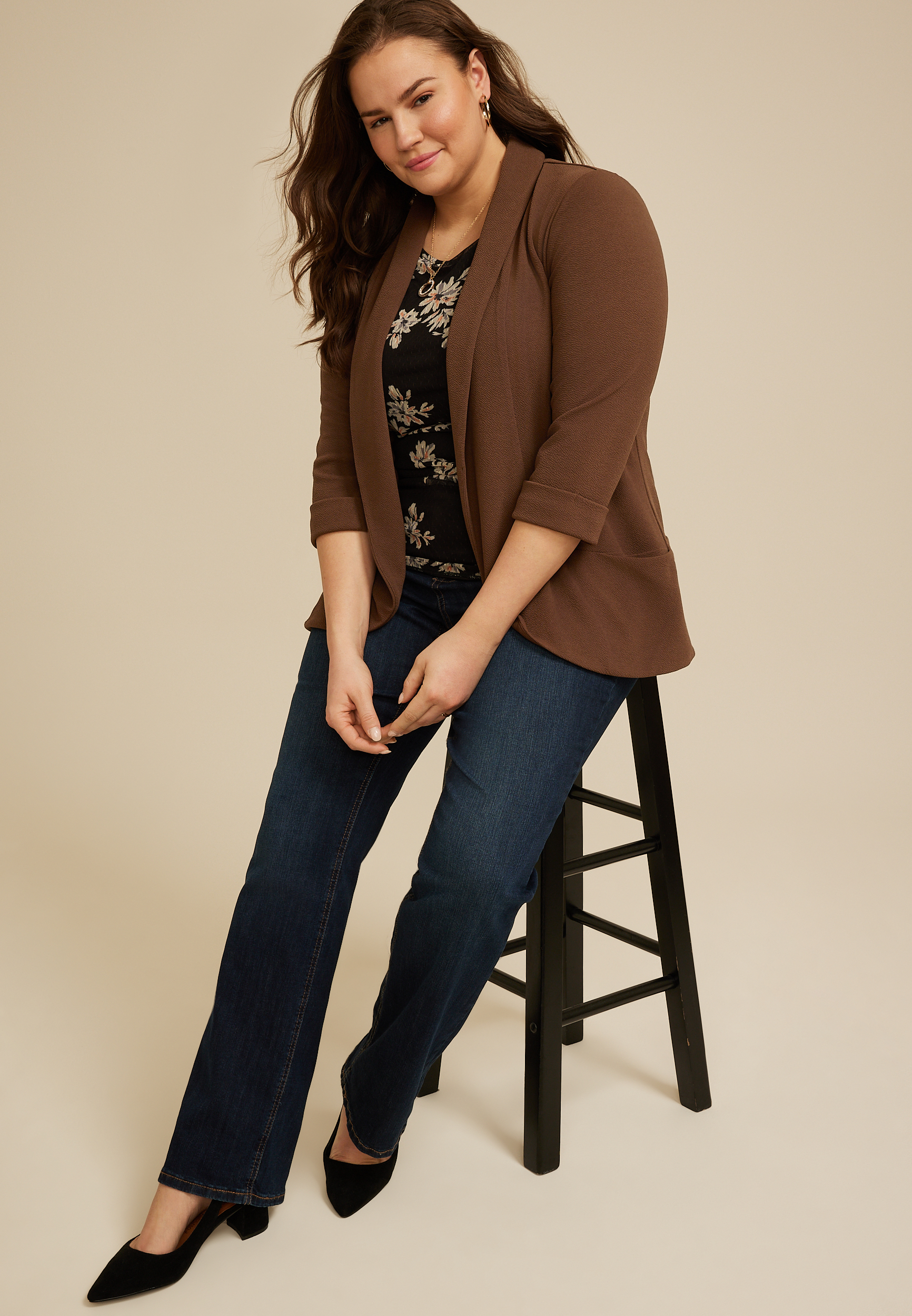 Plus Size Versa 3/4 Sleeve Pocket Blazer - thumbnail 6