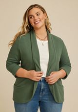 Plus Size Versa 3/4 Sleeve Pocket Blazer, DUCK GREEN, small