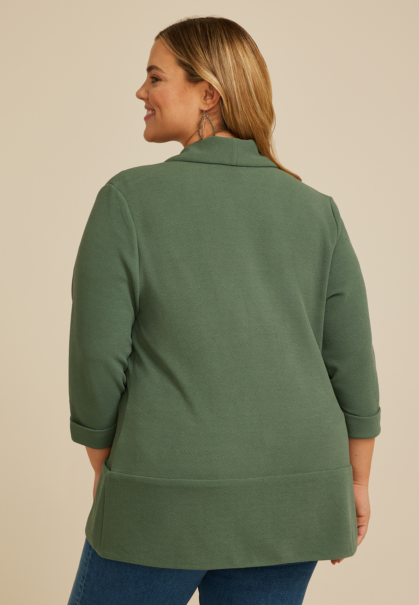 Plus Size Versa 3/4 Sleeve Pocket Blazer, DUCK GREEN, large