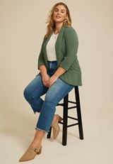 Plus Size Versa 3/4 Sleeve Pocket Blazer, DUCK GREEN, small