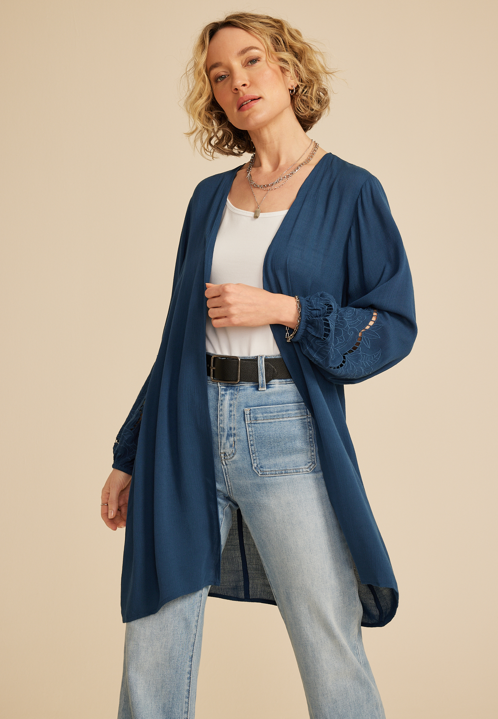 Embroidered Sleeve Kimono