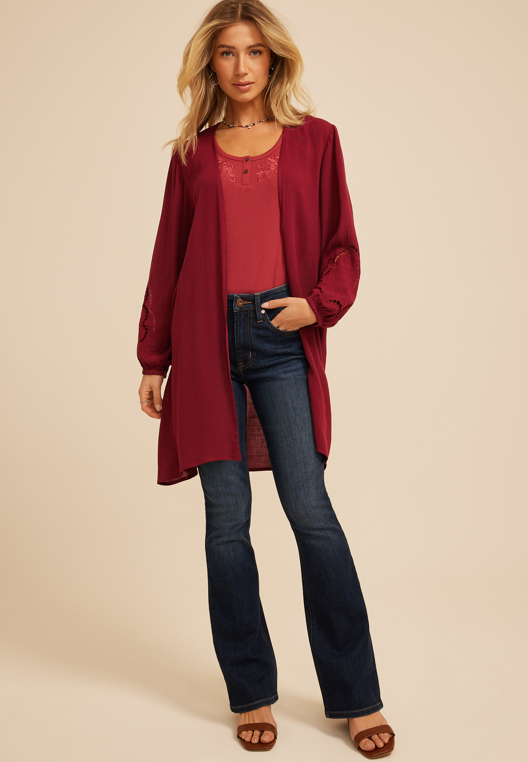 Embroidered Sleeve Kimono