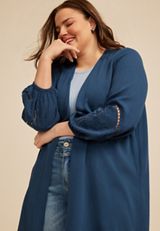 Plus Size Embroidered Sleeve Kimono, C1605, small